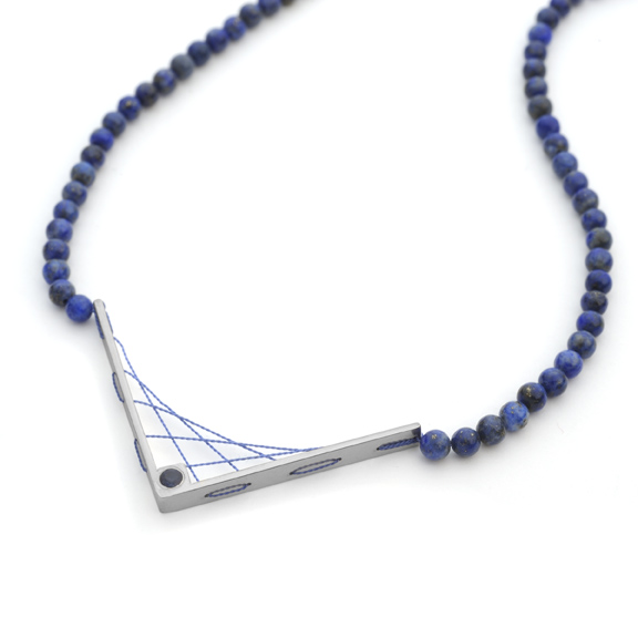Sterling Silver and Sapphire V Pendant with Lapis Beads
