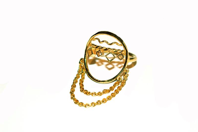 Gold Oriental Hoop Tasseled Ring