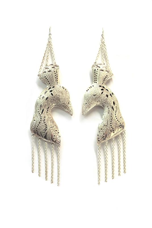 Silver Oriental Peacock Earrings