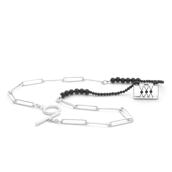 Woven Box Pendant with Black Silk and Onyx Beads
