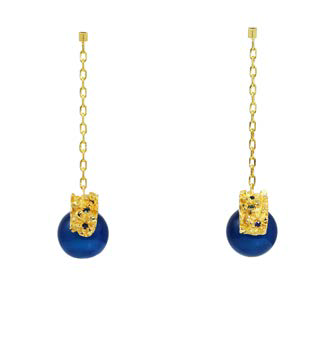 gold plated silver earrings with sapphires, tourmalines and blue agate