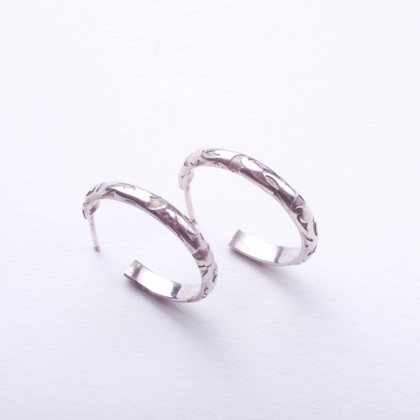 Patterned Hoop Earrings in Silver