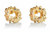 gold vermeil silver earrings with sapphires and tourmalines