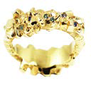 gold vermeil silver ring with sapphires and tourmalines