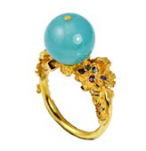 Gold vermeil silver ring with blue korean jade sapphires & tourmalines