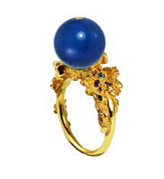 gold vermeil silver ring with blue agate, sapphires and tourmalines