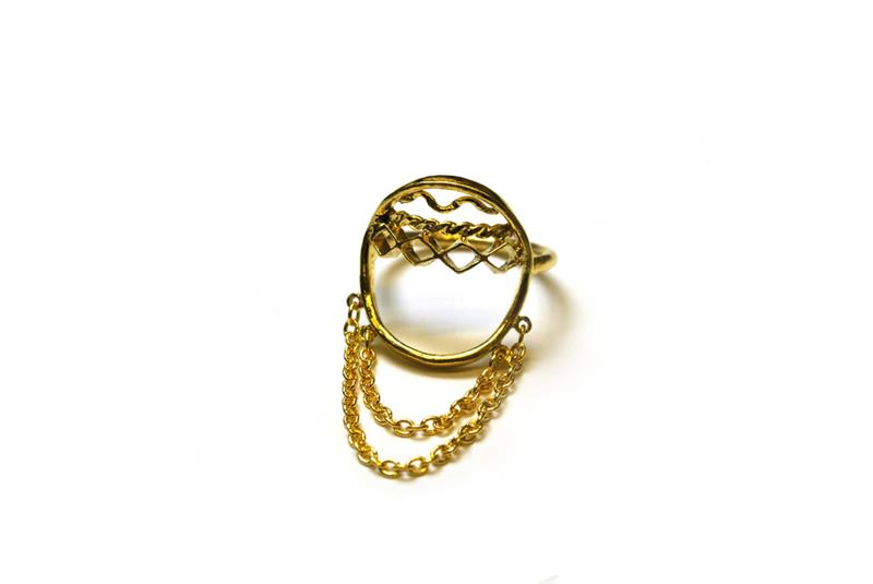 Oriental Hoop tasseled Ring with diamond detailing