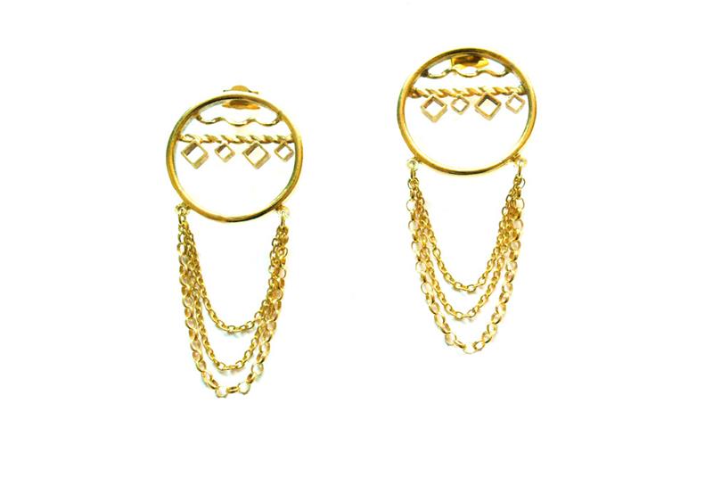 Small Oriental Hoop studs with Scallop tassel