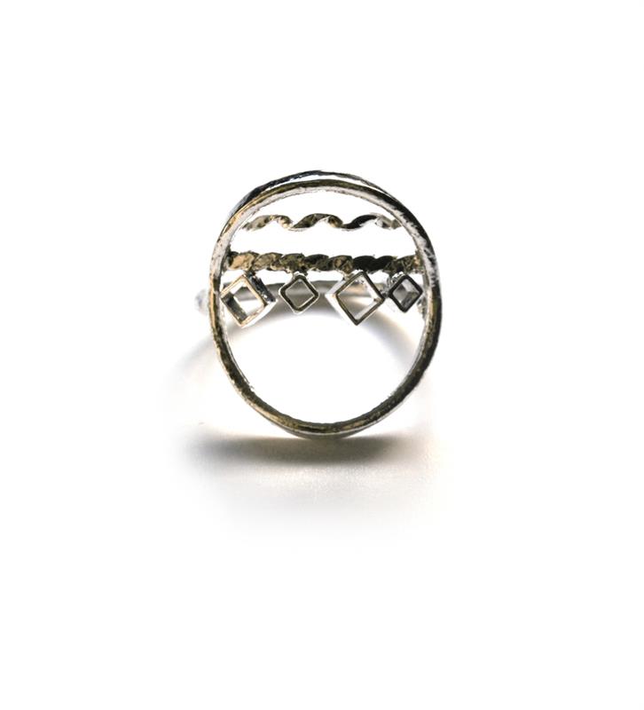 Silver Mini Hoop Ring with Floating Diamond detaling