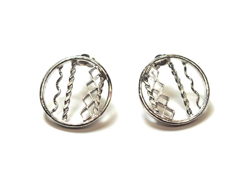 Mini Oriental Hoop Studs in Silver