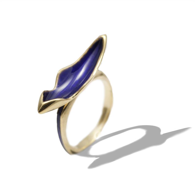18ct Gold, Blue Enamel Ring
