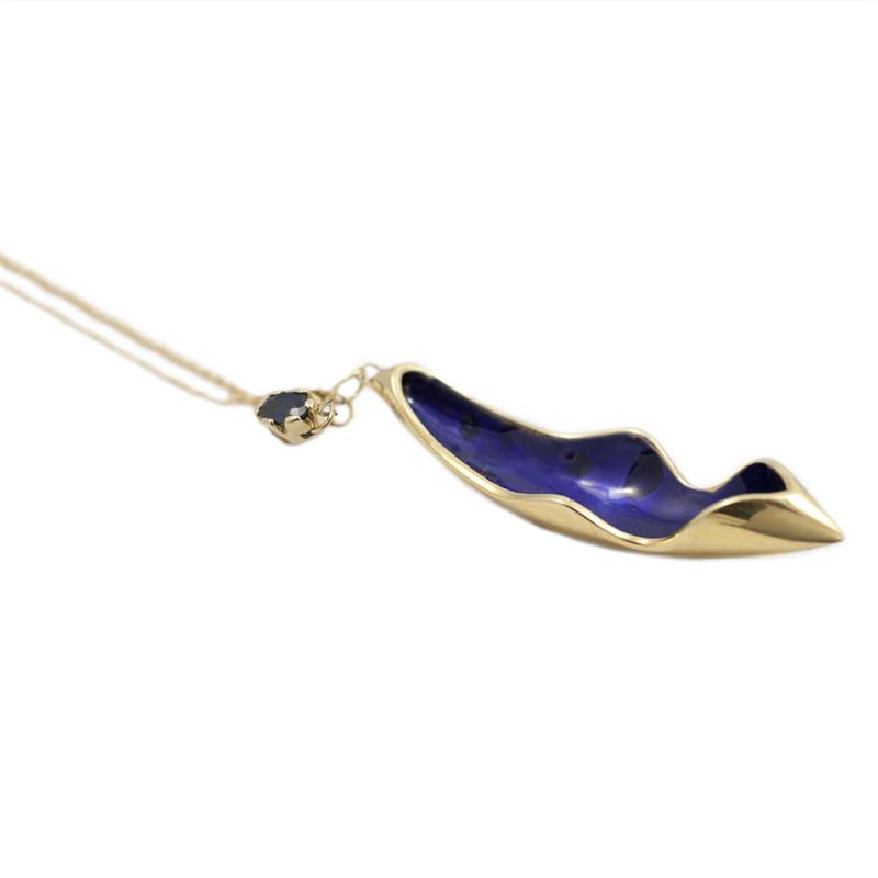 18ct Gold, Blue Enamel 2.25ct Diamonds and Oval Sapphire Pendant