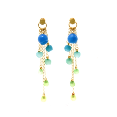 Gold Plated Cascade earrings - blue/green