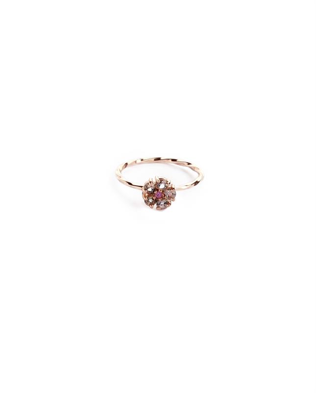 Hannah II smoky quartz and pink sapphire stacking ring