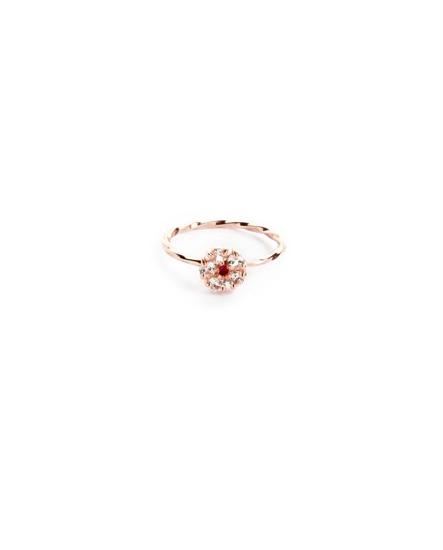 Hannah II white sapphire and ruby stacking ring