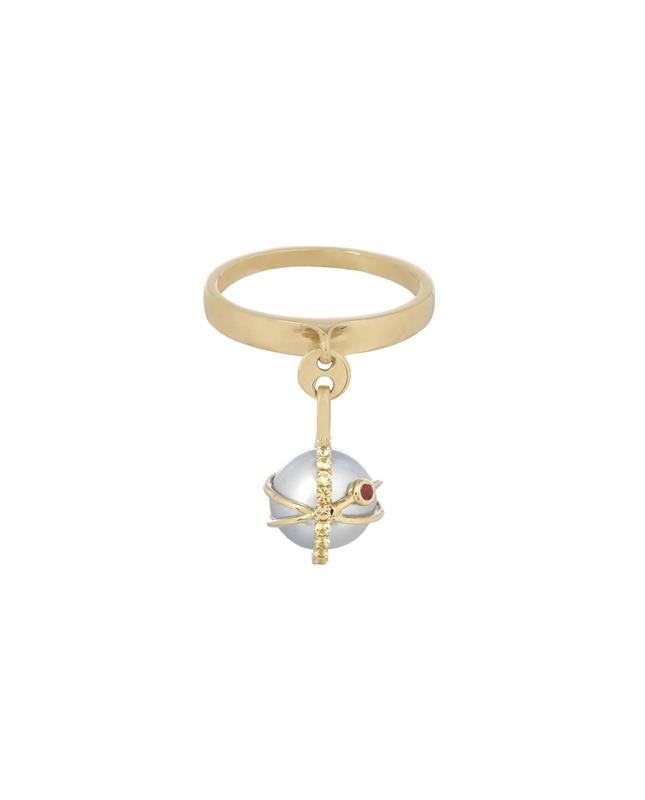 Laika grey Akoya pearl charm ring