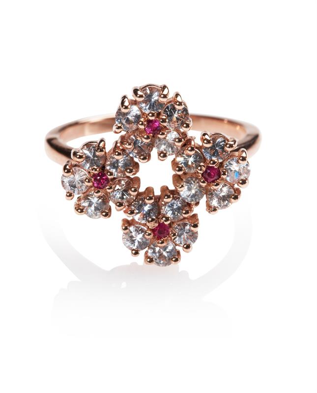 Hannah white sapphire and ruby ring